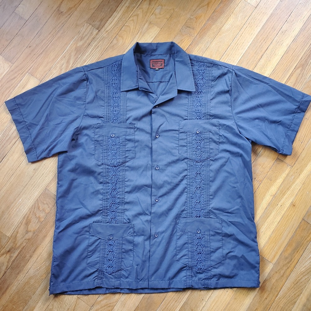 Maximos Yucatan Mexico‎ embroidered short sleeve button up blue size 2xl